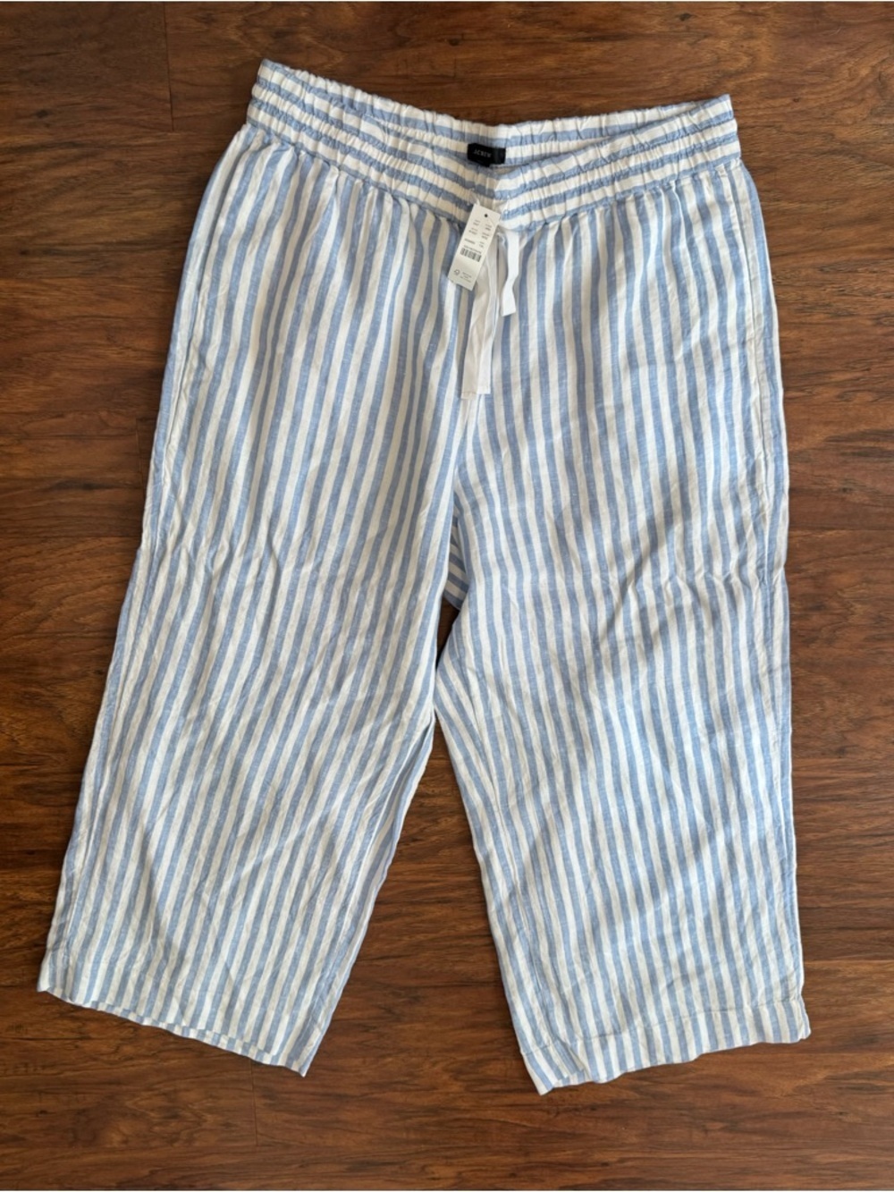 J Crew Wide Leg Cropped Linen Pant Pull On Striped Coastal Relaxed NWT XL T